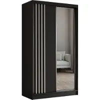 ALTDECOR Kleiderschrank mit Spiegel und Schiebetüren, kugelgelagerte Führungsschienen und Aluminium-Leisten - NALLA - 120 cm (Schwarz + Schwarz + Weiß)