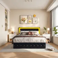 Moonbite Elegantes Polsterbett 160x200 mit großem, verstellbarem Kopfteil, Samtbett mit LED-Beleuchtung, hydraulischem Stauraumsystem, klassisches schwarzes Bett