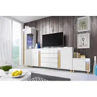 EURO-MEBLE Wandschrank Marco 8 Wohnzimmermöbel Set + Led (Weiss/Holz)