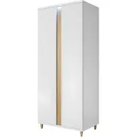 EURO-MEBLE Kleiderschrank 2D MARCO 90 gloss, LED ! (WEISS/HOLZ)