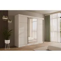 ALTDECOR Kleiderschrank mit Spiegel und Schiebetüren, kugelgelagerte Führungsschienen und Aluminium-Leisten - PAOKI - 250 cm Weiß