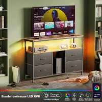 ProximaX Multifunktionsmöbel-Kommode, TV-Kommode in Tigerfell-Farbpalette mit schwarzen Stoffschubladen, LED-Beleuchtung, Speicherschminktisch und Speicher-Küchenschrank，137cm