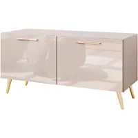 Lookway TV-Schrank AURA 100 KASCHMIR Hochglanz auf schrägen goldenen Beinen mit LED-Beleuchtung
