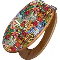 Banjado Design WC Sitz Bambus Absenkautomatik - Funky Town - Toilettendeckel mit Absenkautomatik Holz/hochwertiger Bambus Klodeckel/WC-Sitz für alle gängigen Toiletten [TDB2 10864]