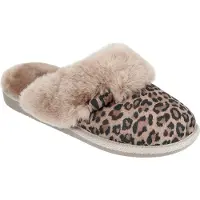 Vanuba - Damen Plüsch Hausschuhe mit Fell Lammfell Pantherprint Fellschuhe D018 Beige, Größe 40 EU