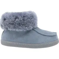 Vanuba Kinder Hausschuhe Peppin in Gr. 26-35, Leder aschgrau, Handmade Hüttenschuhe aus natürlichem Lammfell- Gr. 30 EU
