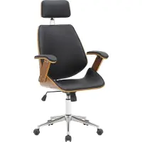 BellaFurn Ergonomischer Bürostuhl - Bürostuhl - Pflegefreundliches Kunstleder und Holzfurnier, Farbe: Walnuss/Schwarz