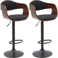 BellaFurn 2-teiliges Barhocker-Set - Höhe der Holzschale - 360° drehbar und verstellbar | Farbe: Walnuss/Schwarz | Material: Staub