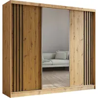 ALTDECOR Kleiderschrank mit Spiegel und Schiebetüren, kugelgelagerte Führungsschienen und Aluminium-Leisten - NALLA - 240 cm (Artisan + Artisan + Schwarz)