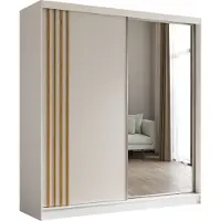 ALTDECOR Kleiderschrank mit Spiegel und Schiebetüren, kugelgelagerte Führungsschienen und Aluminium-Leisten, LED-Beleuchtung (16 Farben) und Fernbedienung - NALLA - 200 cm (Weiß + Weiß + Artisan)