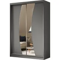 ALTDECOR Kleiderschrank mit Spiegel und Schiebetüren VOXI, kugelgelagerte Führungsschienen und Aluminium-Leisten, LED-Beleuchtung ((weiß + 16 Farben) und Fernbedienung 150 cm Grau