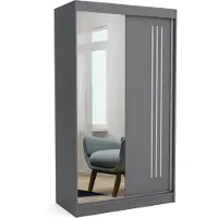 EURO-MEBLE Neuer Kleiderschrank mit Schiebetüren LUNA 120 cm (ANTRACIT)
