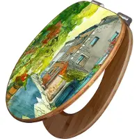 Banjado Design WC Sitz Bambus Absenkautomatik -Historischer Stadtkern - Toilettendeckel mit Absenkautomatik Holz/hochwertiger Bambus Klodeckel/WC-Sitz für alle gängigen Toiletten [TDB2 11157]