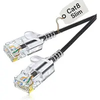 Elfcam - 25 m Slim Ethernet-Netzwerkkabel Cat 8 Rund Schwarz LAN WAN SFTP 32AWG, 2000 MHz 40 Gbps mit Hochwertigen RJ45-Steckern