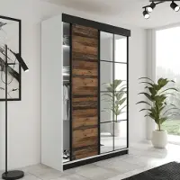 FURMEB24 2-türiger Schiebetürenschrank LAMER 167x205 cm Kleiderschrank mit Spiegel (weiß + alter Stil)
