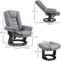 HOMCOM Relaxsessel mit Hocker Kunstleder Grau 85L x 82B x 106H cm