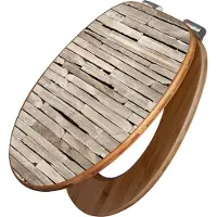 Banjado Design WC Sitz Bambus Absenkautomatik -Steinplatten - Toilettendeckel mit Absenkautomatik Holz/hochwertiger Bambus Klodeckel/WC-Sitz für alle gängigen Toiletten [TDB2 12204]