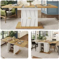 Great han Ausziehbarer Esstisch 110-140x70x76.5 cm mit Reliefmuster und Holzfurnier Moderner Küchentisch für Wohnzimmer Braun
