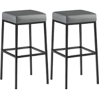 BellaFurn 2-teiliges Barhocker-Set – Kunstlederstangen – Komfort ohne Rückenlehne | Grundfarbe: Schwarz | Farbe: Grau