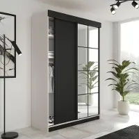 FURMEB24 2-türiger Schiebetürenschrank LAMER 138x205 cm Kleiderschrank mit Spiegel (Kaschmir + Schwarz)