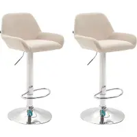 BellaFurn Set mit 2 verstellbaren Barhockern – Barhocker – bequeme Rückenlehne und Fußstütze | Farbe: Creme | Grundfarbe: Chrom