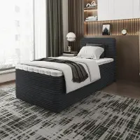 EURO-MEBLE Bett, Kinderbett, Continentalbett ZENO MINI mit Bonell Matratze, T25 Topper, Einzelbett mit Container, H3 100x190 cm, [Schwarz - Tilia 100]