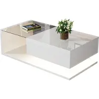 Great han Couchtisch, Hochglanz-Weiß. Beistelltische, Couchtische mit Glas und LED-Effekt