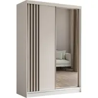 ALTDECOR Kleiderschrank mit Spiegel und Schiebetüren, kugelgelagerte Führungsschienen und Aluminium-Leisten, LED-Beleuchtung (16 Farben) und Fernbedienung - NALLA - 150 cm (Weiß + Weiß + Schwarz)