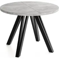 WFL GROUP Runder Esstisch Ausziehbar 100–140 cm mit Schwarzen Holzbeinen aus Buchenholz – Moderner Ausziehtisch für Esszimmer, Küche und Wohnzimmer – Tisch für 4–8 Personen – Beton Grau