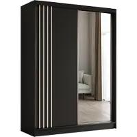 ALTDECOR Kleiderschrank mit Spiegel und Schiebetüren, kugelgelagerte Führungsschienen und Aluminium-Leisten - NALLA - 160 cm (Schwarz + Schwarz + Weiß)