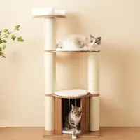 Great han Katzenkratzbaum mit XXL-Stamm, 3-stufige Plattformen, 1 Katzenhaus, herausnehmbare Matten und Kippschutz,Wasserdicht und feuchtigkeitsbeständig