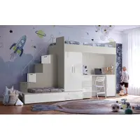 EURO-MEBLE Etagenbett FELIX 5, Hochglanz Kinderbett, Hochbett, OHNE Matratze und Lattenrost( Kaschmir + Weiß, Glanz)