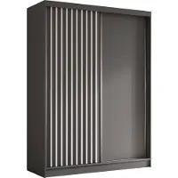 ALTDECOR Kleiderschrank mit furnierten Schiebetüren, kugelgelagerte Führungsschienen und Aluminium-Leisten, LED-Beleuchtung (16 Farben) und Fernbedienung - LABELO - 160 cm - Grau / Weiß