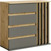 Kondela Eintürige Kommode mit Schubladen Deris 1D4S - Graphit / Eiche Artisan