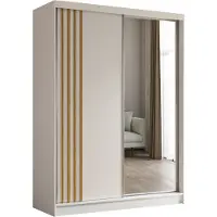 ALTDECOR Kleiderschrank mit Spiegel und Schiebetüren, kugelgelagerte Führungsschienen und Aluminium-Leisten - NALLA - 160 cm (Weiß + Weiß + Artisan)