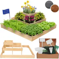 MODO24 Hochbeet Holz, Pflanzkasten, Massivholz, Kiefer, Kräuterbeet, Blumenkasten, Garten, Terrasse, 27x92x92 cm, Natur, ZP08