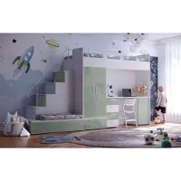 EURO-MEBLE Etagenbett FELIX 5, Hochglanz Kinderbett, Hochbett, OHNE Matratze und Lattenrost (Weiß + Minze, Glanz)