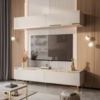 Lookway AURORA II Wohnwand auf Beinen Kaschmir mit schräge gold Chrom Beine