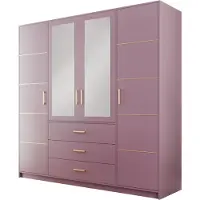 EURO-MEBLE Kleiderschrank BALI II D4 mit Spiegel und Schubladen, Drehtürenschrank, Schlafzimmerschrank, großer Stauraum (Violett)