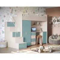 EURO-MEBLE Etagenbett FELIX 4S – Hochglanz oder Matt – Kinderbett, Hochbett, MIT Matratze und Lattenrost (Kaschmir + Blau, Glanz)