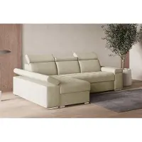 MOEBLO Ecksofa L mit Schlaffunktion, verstellbaren Kopfstützen & Bettkasten – Modernes Schlafsofa mit Stauraum - Ecksofa Luka L - Beige (Twist 01) - Links