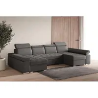 MOEBLO Ecksofa U mit Schlaffunktion, verstellbaren Kopfstützen & Bettkasten – Großes Wohnlandschaft Sofa mit Stauraum - Ecksofa Luka U - Grau (Twist 20)
