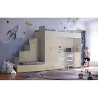 EURO-MEBLE Etagenbett FELIX 5, Hochglanz Kinderbett, Hochbett, OHNE Matratze und Lattenrost (Kaschmir + Beige, Glanz)