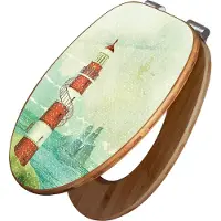 Banjado Design WC Sitz Bambus Absenkautomatik -Alter Leuchtturm - Toilettendeckel mit Absenkautomatik Holz/hochwertiger Bambus Klodeckel/WC-Sitz für alle gängigen Toiletten [TDB2 11108]