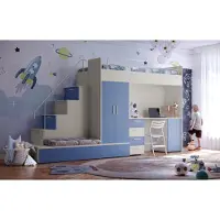 EURO-MEBLE Etagenbett FELIX 5, Hochglanz Kinderbett, Hochbett, OHNE Matratze und Lattenrost (Kaschmir + Blau Matt)