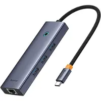 Baseus B0005280A813-00, USB Typ-C, RJ-45, USB 3.2 Gen 1 (3.1 Gen 1) Type-A, 5000 Mbit/s, Grau, Aluminium, Gigabit Ethernet