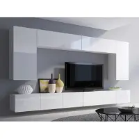 EURO-MEBLE Wohnwand CALABRINI-13 Hängewohnwand Set, 6-teilig, Weiß Hochglanz Modern, PVC-Furnier Spanplatte, grifflos, TV-Schränke (Weiß Hochglanz)