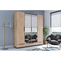 FURMEB24 kippbarer Kleiderschrank C3a 203×215×61 cm – Eiche Artisan - mit Spiegel