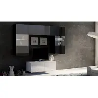 EURO-MEBLE Wohnwand CALABRINI-10 Wohnzimmer-Set Hängewohnwand Schrankwand mit LED-Beleuchtung TV-Schrank Vitrine Moderne Anbauwand Hochglanz (Schwarz / Weiß)
