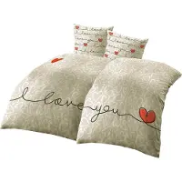 Leonado vicenti Bettwäsche 135x200 80x80 Partner Beige Weiß Rot Herz Design mit Reißverschluss 4tlg